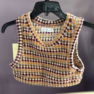 Zara Checkered Knit Crop Top in Purple, Orange, and Cream